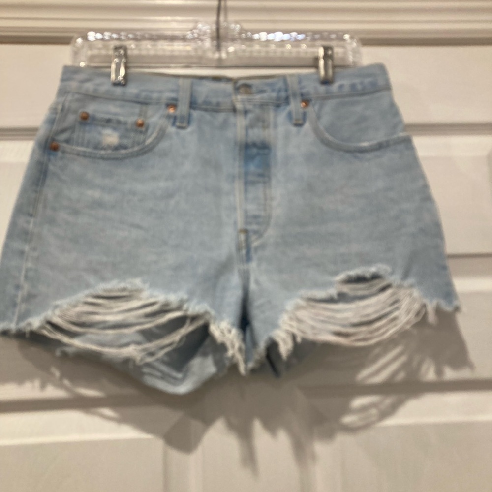 Levi's 501 Pale Blue High-Rise Button Down Denim Cutoff Shorts